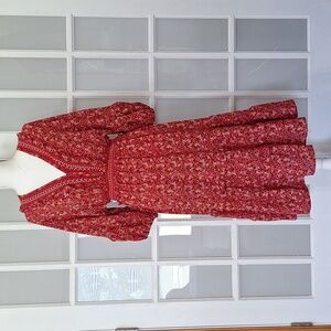 Max Studio Floral V-neck Midi Dress with Balloon Sleeves